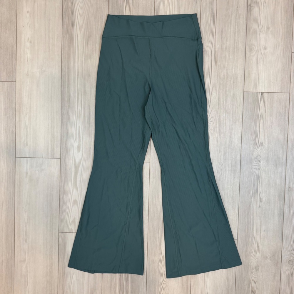 Old Navy Active PowerSoft Ribbed Flare Yoga Pants Green Teal High Waist Large